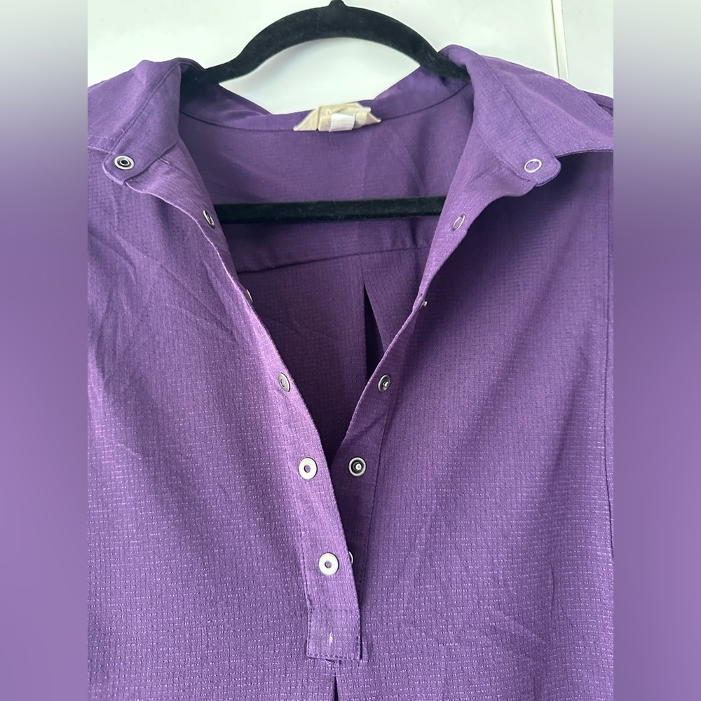 💜 Duluth Trading Tunic Dress XL Purple Roll Tab Sleeve Casual - Picture 3 of 9